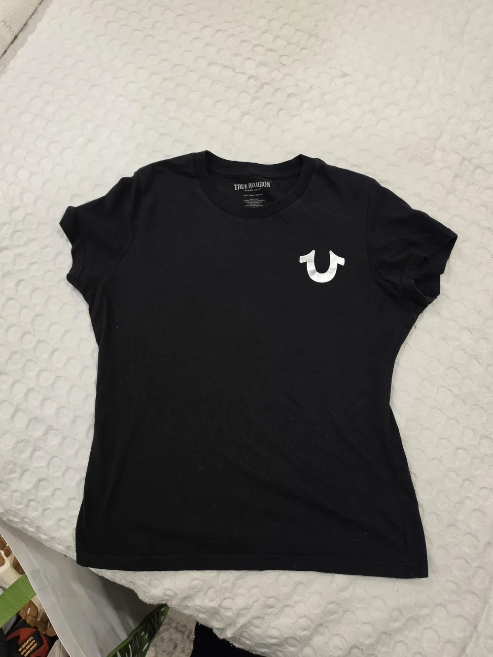 True Religion Black Short Sleeve Tee with Pink & Silver Logo